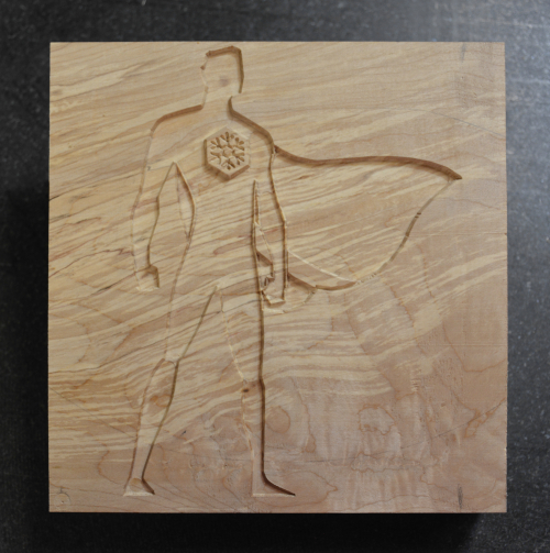 Work in progress to carve the logo of a french company that sell Air conditioner