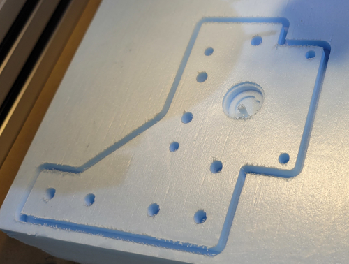 Aluminium part cutting, first test on foam