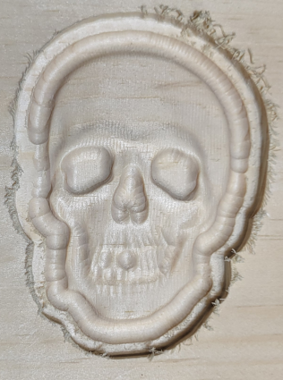 A skull test practice made on pine wood