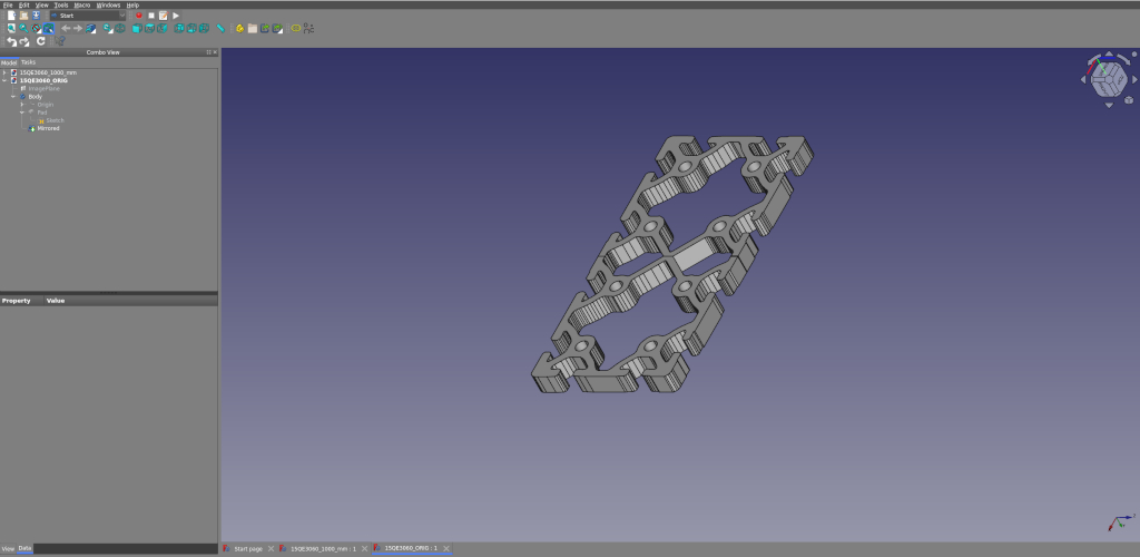 Aluminum extrusion 15QE3060 in Freecad, building process
