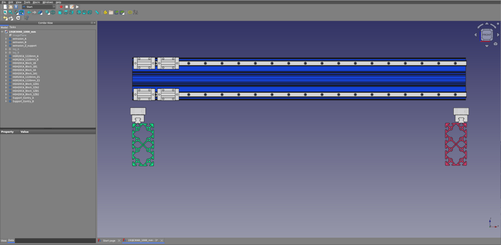 Front view for the new cnc, work in progress in Freecad