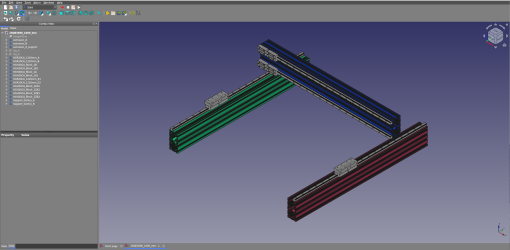 Isometric view in Freecad for the new cnc